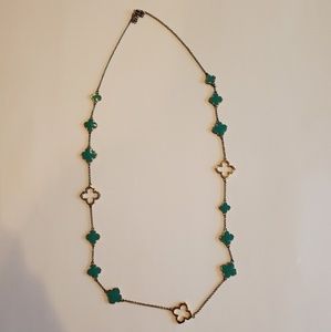 Green blue necklace with gold chain